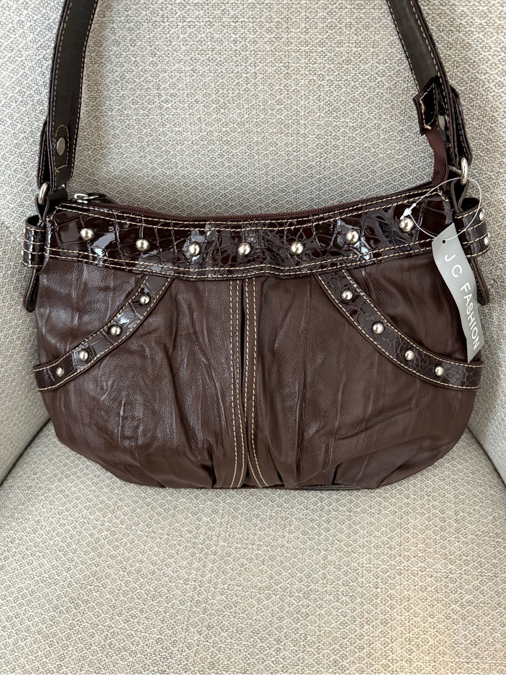 Downtown Girl BrownStudded Shoulder Bag NWT